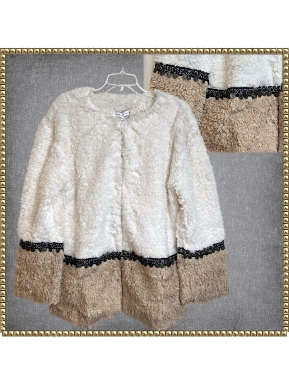 Free People Boho Sherpa Jacket Coin Accent NWT Large